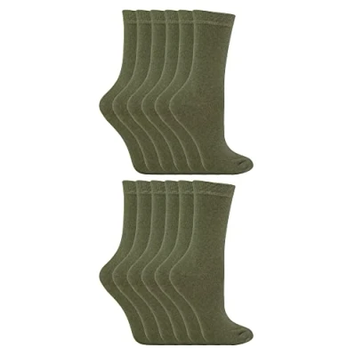 Image of 12 Pair Multipack Kids Cotton Colourful Casual Socks Sock Snob Plain Dress for Boys &amp; Girls (9 12, Khaki)