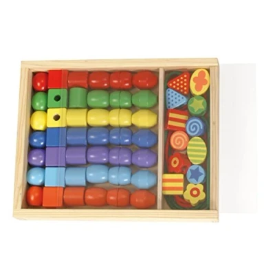 Image of Lena 32010 Craft Box, with 54 3 cm Threading Wooden Set for Children from Years Making Necklaces and Bead Jewellery, Multicoloured