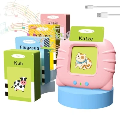 Image of GUYUCOM Educational Toy for Children from 1 6 Years, 112 Sheets Flash Card 224 German Words Audible, Preschool Gift Girls Boys (Pink)