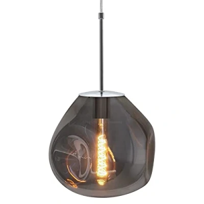 Image of Chrome Light Pendant Blown Glass Ceiling Lamp Shade Smoked Grey Globe H3068
