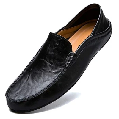 Image of Unitysow Loafers Mens Premium Leather Penny Shoes Fashion Slip On Driving Casual Flat Moccasin,Black,7 UK