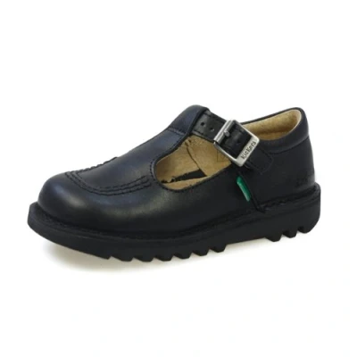 Image of Kickers Kick T Bar Black School Shoes, 12 UK Child