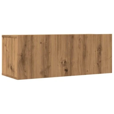Image of vidaXL wall mounted floating tv cabinet unit set artisian oak engineered wood living room storage furniture 80x30x30 cm