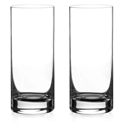 Image of DIAMANTE Water Glasses Crystal Long Drink Hi Ball Pairs &#039;Auris’ Collection Undecorated Set of 2