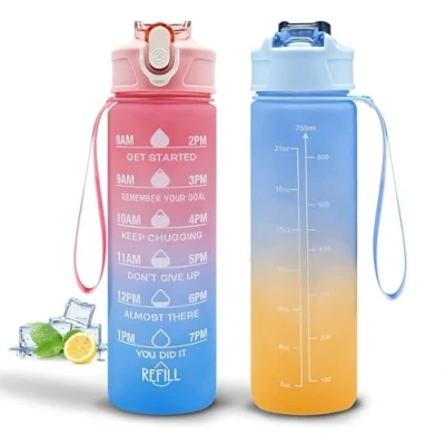 Image of AQUA HOMIE Pack of 2 750ml Sports Water Bottle, Leakproof &amp; BPA Free Drinks Kids Bottles for Travel, Bottle with Straw