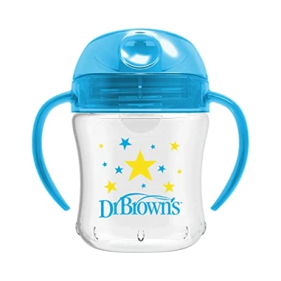 Image of Dr Brown&#039;s Natural Flow Soft Spout Transition Cup with Handles, 6 oz/180 ml (6m+) Blue