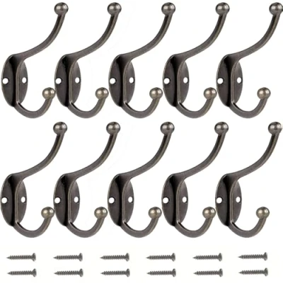 Image of Coat Hooks Bosdontek 10 Pcs Clothes Vintage Antique hat Wall Mounted Hook for Kitchen Bathroom Bedroom (Copper)