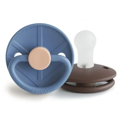 Image of FRIGG Little Viking Silicone Pacifier Pack of 2 Pacifiers Soother Dummy BPA Free Made in Denmark Symmetrical Cherry Shaped Nipple (Ocean View/Cocoa, Size 1 (0 6 Months))