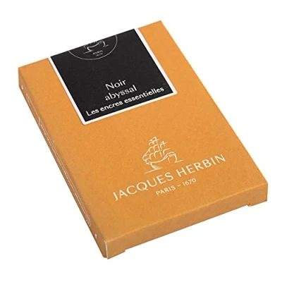 Image of Jacques Herbin Ref 11009JT Ink Cartridges for Fountain Pens &amp; Rollerball International Size Noir Abyssal/Abyssal Black Box of 7 Prestige Collection