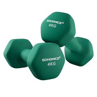 Image of SONGMICS Set of 2 Dumbbells x 4kg Gym with Matte Neoprene Coating Non Slip 20.5 9 Green SYL68GN