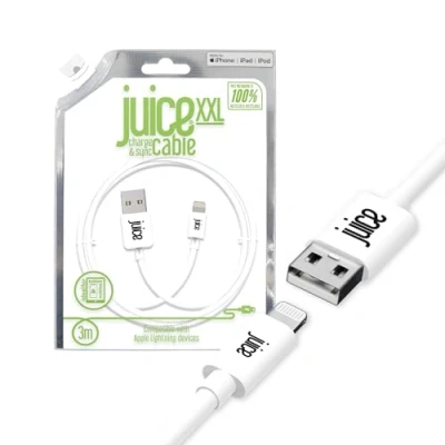 Image of Juice Apple iPhone Lightning 3m Charger and Sync Cable for 13, 13 Pro, 12, 12 Mini, SE, 11, XS, XR, X, 8, 7, 6, 5, iPad, Air, Airpods Pro White