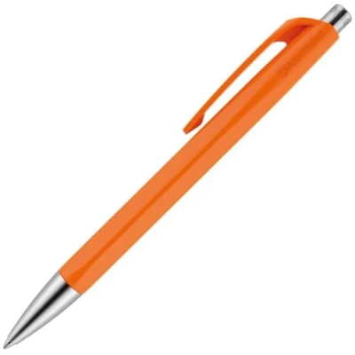 Image of Caran Dache Ballpoint Pen, Orange, with SwissRide Blue Medium Cartridge