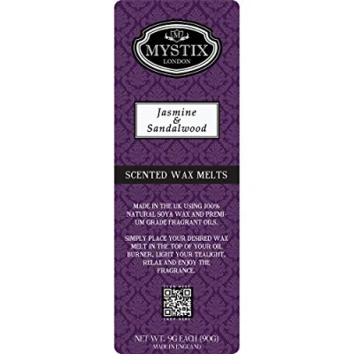 Image of Mystix London Jasmine &amp; Sandalwood Wax Melts Clamshell 90g (10 Cubes) 100% Natural SOYA Long Lasting Fragrance for Aromatherapy Soothing Atmosphere