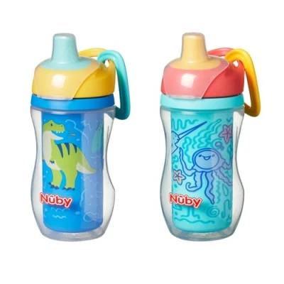 Image of Nuby Insulated Sipper Cup Toddler Beaker with Removeable Valve Spill Proof 270ml / 9oz Suitable from 12 Months Pack of 2 (Dinosaurs)