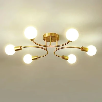 Image of niuniaj Industrial Ceiling Lights 6 Bulbs Chandeliers Light, Compatible with E27 LED, CFL and Edison Lamp, Gold Light for Living Room Dining Kitchen (NO Bulb)