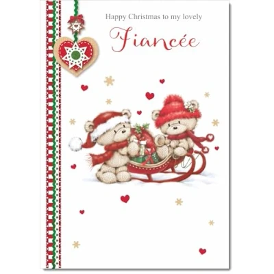 Image of doodlecards Fiancee Christmas Card Two Cute Bears on Sled Medium Size for with Plain Envelope
