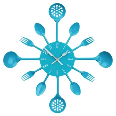 Image of Premier Housewares Blue Wall Clock Kitchen Themed Clocks Metal For Living Room Frameless Modern 33x33x5