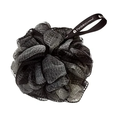 Image of Hydrea London Shower Pouf, Bath Loofah, Mesh Sponge, Exfoliating Scrunchie, Large Puff Scrub, Body Cleansing for Men &amp; Women Black Cream