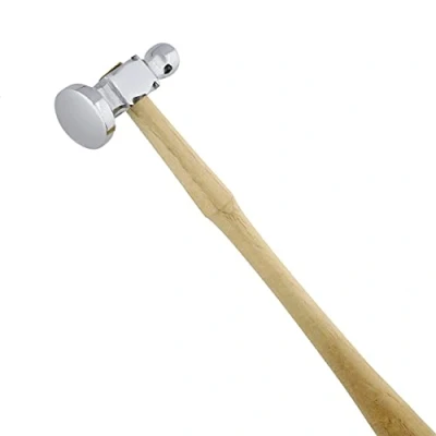 Image of The Beadsmith CH222 Two Sided Chasing Hammer 11.5 Inches Wooden Handle, 2.25 inch Steel Head with a 14mm Ball Pein &amp; 25mm Domed Face Metalwork Tool Used to Add Texture Dimension