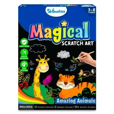 Image of Skillmatics Magical Scratch Art Book for Kids Animals, Craft Kits, Stocking Stuffers, DIY Activity &amp; Stickers, Christmas Gifts Toddlers, Girls Boys Ages 3, 4, 5, 6, 7, 8