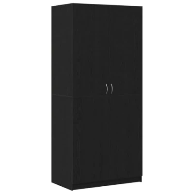 Image of vidaXL Black Oak Wardrobe Engineered Wood, 90x52x200 cm, Bedroom Storage Solution