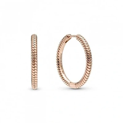 Image of Pandora Icons Snake chain pattern 14k rose gold plated hoop earrings