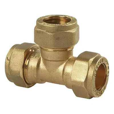 Image of Bag of 2 10mm Compression Equal Tee (Known as Copper Pipe Fittings / Fitting Also Available in 8mm, 10mm, 12mm, 15mm, 22mm, 28mm, 35mm, 42mm, 54mm)