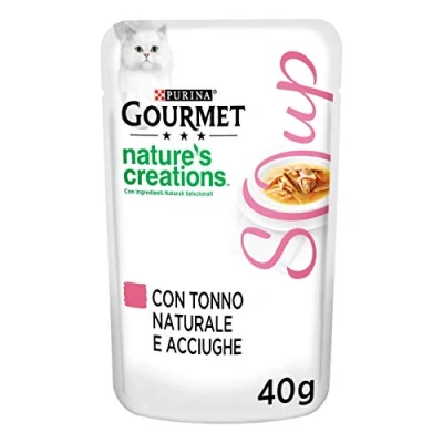 Image of Purina Gourmet Nature&#039;s Creations Soup Moisture Cats in Delicate Broth with Natural Tuna and Steel, 32 Bags of 40 g, Ciacuna