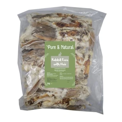 Image of Pure &amp; Natural Rabbit Ears with Fur for Dogs Dog Chews, High Protein, Low Fat, Hypoallergenic Treats All Ages 1kg Bulk Box