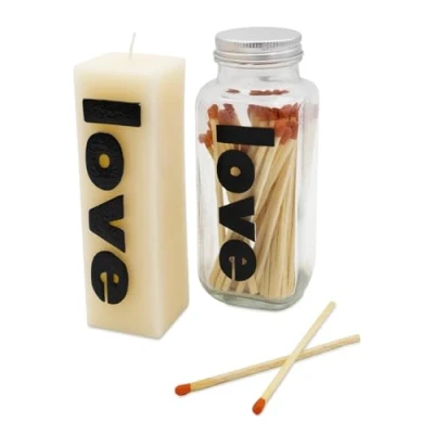Image of Love Candle and Matches in Glass Jar