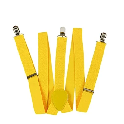 Image of Szaerfa Men/Women/Kids ’s Adjustable Hook Clip Braces Y Shaped Back Elastic Suspenders (Yellow)