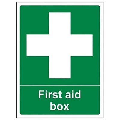 Image of V Safety 31004AN S First Aid Box Sign Portrait 150mm x 200mm Self Adhesive Vinyl, Green