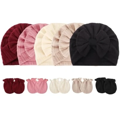 Image of DRESHOW Newborn Baby Girls Hats Mittens Set Hospital Hat Beanie Infant Cotton Gloves No Scratch 0 6 Months