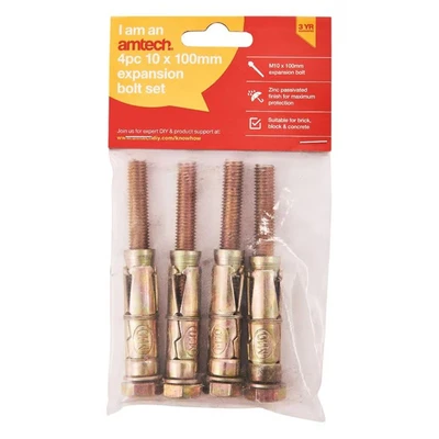 Image of Amtech S5940 4 Piece M10 x 100mm Expansion Bolts