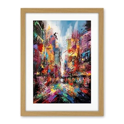 Image of Artery8 Abstract City Street Modern Vibrant Cityscape Artwork Framed Wall Art Print 18X24 Inch