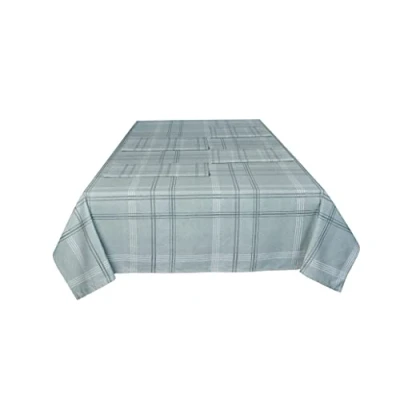 Image of Sleepdown Check Printed Decorative 100% Cotton Half Panama Table Cloth for Dining Durable Stain Resistant Cover Green 137cm x 229cm