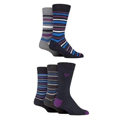 Image of Mens 5 Pair Farah Patterned Striped and Argyle Cotton Socks Stripe Navy 6 11