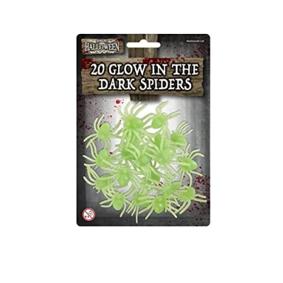 Image of HENBRANDT Glow in the Dark Spiders 20pcs Spider Party Pack Halloween Insects Trick or Treat Favours Loot Bag Fillers Novelty Gag Gift Scary Pranks Decorations