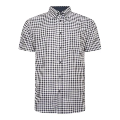 Image of KAM Gingham Check Shirt Short Sleeve Button Down Collar Casual Mens Plus Size 6302 (UK, Alpha, 4XL, Plus, Regular, Blue)