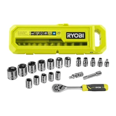 Image of RYOBI RHRS20PC 3/8&quot; Drive Ratchet and Sockets Set (20 Pieces)