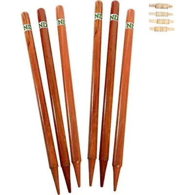 Image of ND Sports Wooden Cricket 6x Stumps &amp; 4x Bails Polished Natural Wood