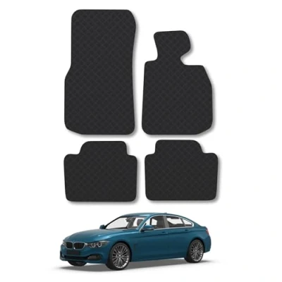 Image of Rubber Car Mats Compatible with BMW 4 Series F36 Gran Coupe (2013 2020) Tailored Fit Floor Set Accessory Black Custom Pieces Clips Anti Slip Backing, Heavy Duty &amp; Waterproof