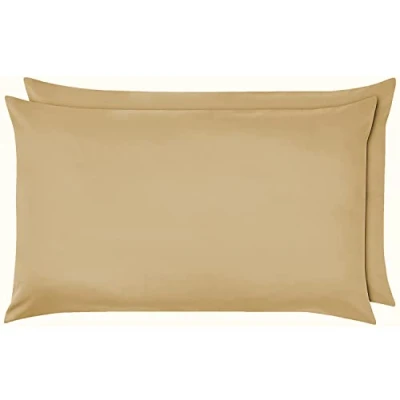 Image of Luxury Percale Frilled Valance Fitted Sheets 14 Colours in, Single, Double, King, Super King (Pillowcase Pair, Beige)