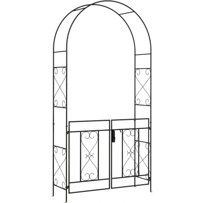 Image of Outsunny Metal Garden Arch with Double Gate Arbor Climbing Plants 844 759V00BK