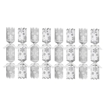 Image of Harvey &amp; Mason 8 Silver And White Snowflake Christmas Crackers Premium Party Table Decoration Xmas