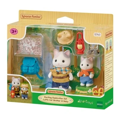 Image of Sylvanian Families 5763 Exciting Exploration Set Latte Cat Brother &amp; Baby Dollhouse Playsets