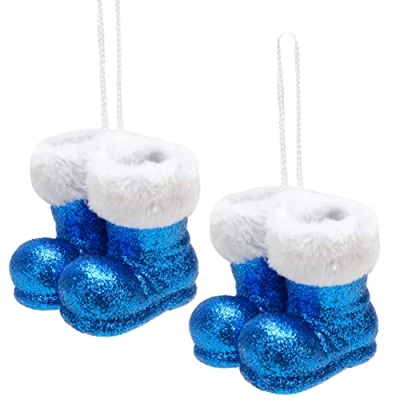 Image of Christmas Concepts® Pack of 210cm Glitter Hanging Santa Boots With White Fur Trim Tree Trims/Baubles (Royal Blue)