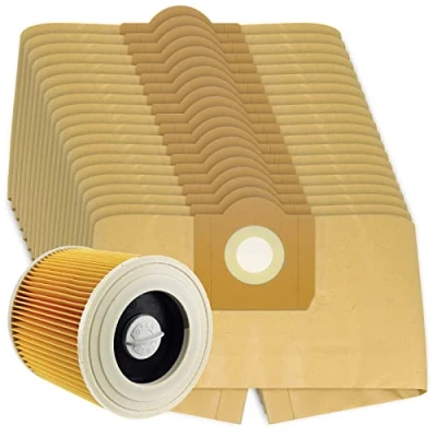 Image of SPARES2GO High Filtration Large Bags + Filter Cartridge for Karcher WD3 WD3P MV3 Wet &amp; Dry Vacuum Cleaner