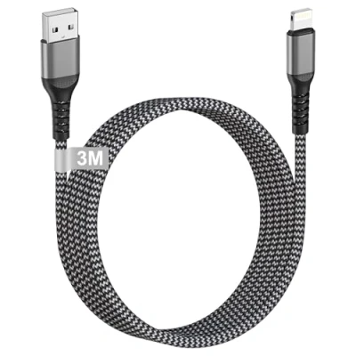Image of USB to lightning Cable 3M [MFi Certified], Extra Long iPhone Charger Braided Fast Wire Lead Cord for Apple 14/13/12/11/X/XS/XR/8/7, iPad