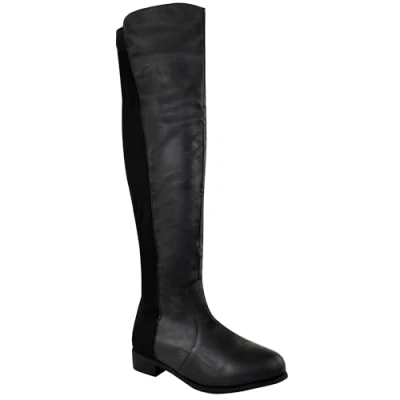 Image of Fashion Thirsty LADIES WOMENS FLAT ELASTICATED WIDE LEG STRETCH OVER THE KNEE HIGH RIDING BOOTS SIZE (UK 7 / EU 40 US 9, Black Matt)